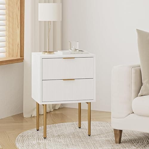 Masupu Nightstand,Mid-Century Modern Bedside Table with 2 Storage Drawer,Small Gold Frame Side End Table for Bedroom,Living Room, White thumbnail 8