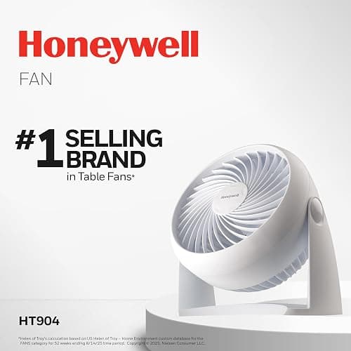 Honeywell TurboForce Air Circulator, Small Tabletop Fan, Quiet Personal Fan for Home or Office, 3 Speeds, 90 Degree Pivoting Head, White, HT-904 thumbnail 2