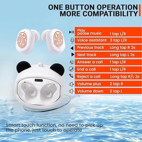 FEFURS Kids Wireless Earbuds with Rotating Chaging Case Wireless Bluetooth Earbuds for Kids, Kid Ear Buds with Mic, 88dB Safe Volume, Earphones Earpods in-Ear for Android iOS Cell Phone Laptop, Panda thumbnail 4