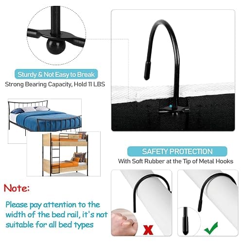 Loghot Bedside Caddy/Bedside Storage Bag Hang/ing Organizer for Bunk and Hospital Beds,Dorm Rooms Bed Rails,Can be Placed Glasses,Books,Mobile Phones,Keys (Black) thumbnail 3