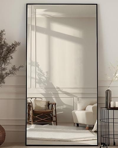 Antok Full Length Mirror, 76"x34" Floor Mirror with Stand, Hanging Mounted Mirrors for Bedroom, Living Room, Cloakroom, Dining Room, Black, Rect - Image 1