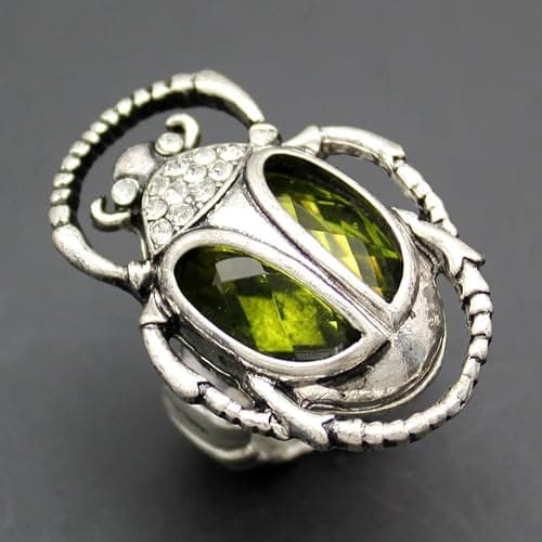 Q&Q Fashion Silver Plated Vintage Egyptian Cleopatra khepri Scarab Beetle Green Rhinestone Stretch Finger Ring thumbnail 5