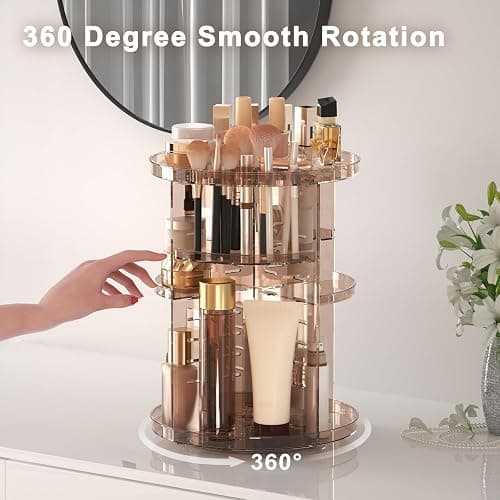 Rotating Makeup Organizer Countertop, DIY Adjustable Trays Spinning Skincare Organizers, Cosmetic Display Shelf with Perfume & Brush Holder, Multi-Function Desk Storage Carousel for Vanity Bathroom thumbnail 4