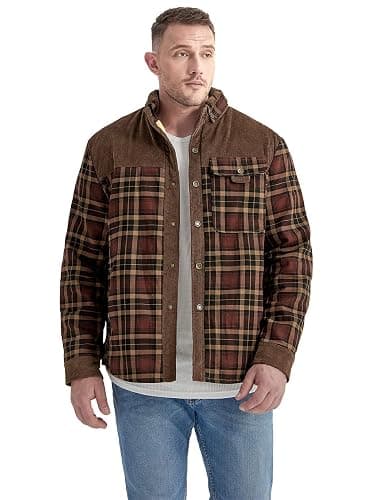 Haellun Men's Long Sleeve Sherpa Lined Shirt Jacket Flannel Plaid Fleece Coats thumbnail 2