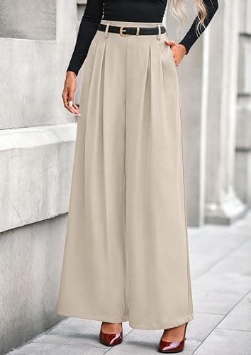 PRETTYGARDEN Womens Fall Wide Leg Trousers 2025 High Elastic Waist Loose Pleated Long Flowy Palazzo Work Pants with Pockets thumbnail 3
