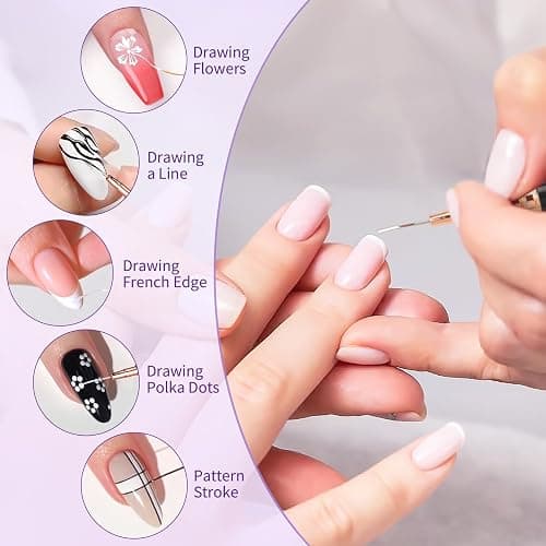 MELLIEX 6 Pièces Pinceau Nail Art Ongles Professionnel, Ultra Fin Nail Art Liner Brushes, Gel Acrylique Pinceau Ongle avec Capuchon, Double Tête Brosse éponge pour DIY Nail Art thumbnail 5