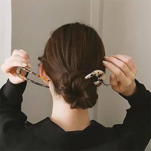 starfa lab 4 PCS French Hair Pin, U Shaped Metal Hair Fork, 2 Prong Updo Chignon Clip Sticks Buns Gold Silver Tortoiseshell Twist Fork For Classic French Variety Hairstyle Women Girls thumbnail 6