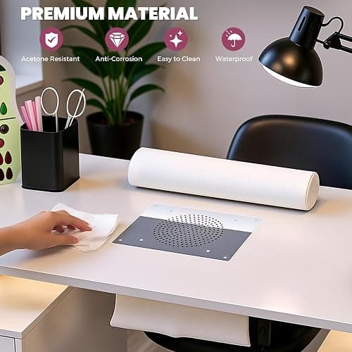 HolaiNail Nail Desk for Nail Tech w/Electric Dust Collector, Rolling Manicure Table w/Lockable Wheels, Storage Drawers, Wrist Cushion, Acetone Resistant, for Nail Beauty Salon Workstation (White) thumbnail 9