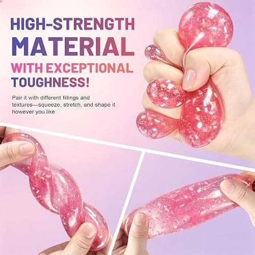 NODUJX DIY Stress Ball Making Kit, Create ASMR Anxiety Relief Toys | 15 TPR Ball Covers, 20 Fillers, 14.4 Oz Slime, 6.7 Oz Clay, Make Handmade Squishy Stress Balls of Self-Care Gift for Women thumbnail 3