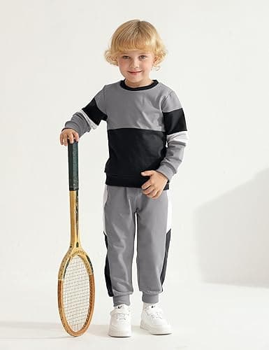 Hevemexy Toddler Boy Clothes Long Sleeve Hoodie Sweatsuits Tops and Pants 2Pcs Boys Fall Winter Outfits Set - Dark Grey - 2-3T thumbnail 3