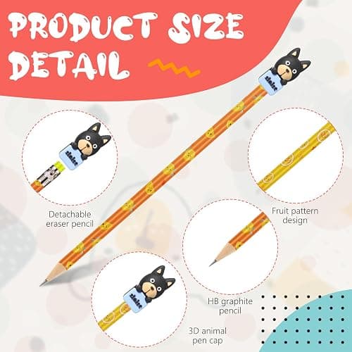 Ireer 60 Pcs Scented Pencils for Kids Animal Fruit Fun Smelly Pencils Bulk HB Graphite with 60 Pcs Cute Cartoon Toppers Gift for School Office Classroom Party Reward Supplies(Bright Style) thumbnail 6