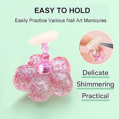 Nail Stand for Press On Nails – 2 Set Acrylic Nail Holders for Nail Art Practice, 10 Nail Stands, 60Pcs Reusable Putty, Flower Shaped Base & Tweezers, Nail Art Tool Kit for Salon & Home thumbnail 4
