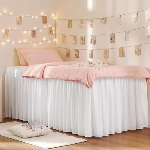 RIMELA Dorm Bed Skirt Twin XL 32 Inch Drop, Easy to Install Extra Long Wrap Around Elastic Dust Ruffle, White Bedskirt Solid Silky Fabric Machine Washable, Bedroom Decor thumbnail 8