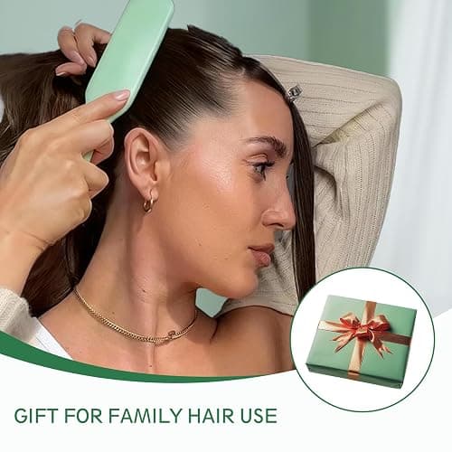 Slick Back Hair Brush, Professional Edge Control Brush, Middle Softness Boar Bristle Wooden Handle Hairbrush Smoothing Frizz & Flyaways, Natural Wood Comb for Thin and Fine Hair (Green) thumbnail 2