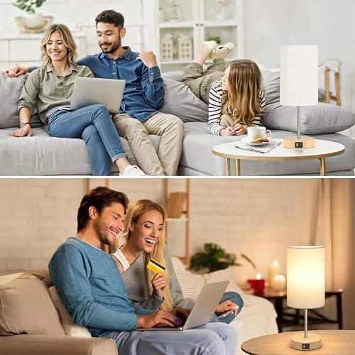 AKASUKI Table Lamp for Bedroom, 3 Way Dimmable Touch Lamp with Dual Charging Station, Small Bedside Lamps for Night Stands, Living Room, Office(LED Bulb Included) thumbnail 6