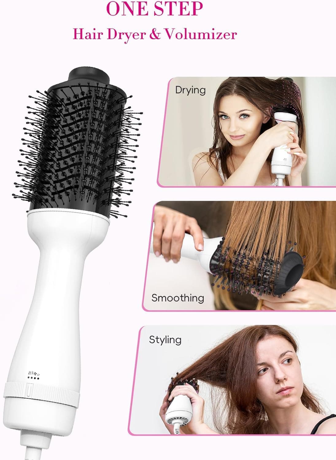 AU Plug Blowout Brush, 1200W One Step Hair Dryer & Hair Brush & 75mm Oval Shape Hair Styler & Volumizer 4-in-1 Hot Air Brush Negative Ion Blow Dry Brush for Smooth Frizz-Free Results for All Types (White) thumbnail 3