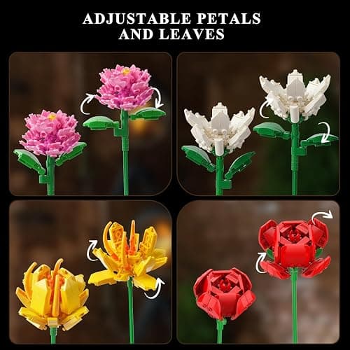 PLAXSOON Flower Bouquet Building Set, 1464 PCS Botanical Collection Building Block Toy, 18 Flowers Rose Sunflower Home Plant Decor, Birthday Gifts for Adults Women Boys Girls 8-12+ thumbnail 3