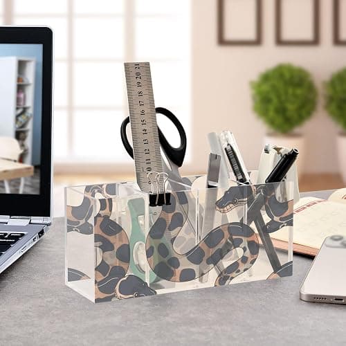 voucong Ball Python Minimalist Acrylic Pencil Holders 4 Compartments Transparent Plastic Crayon Organizer for SchoolStorage thumbnail 2