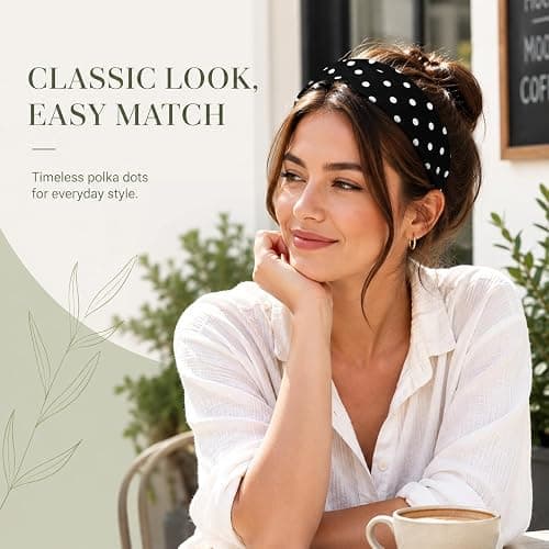 duwieo 2Pcs Classic Black White Polka Dot Wide Headbands, Elastic Non-Slip Soft Polka Dot Headband, Fashion Women Hair Accessories for Yoga Workout Party Daily thumbnail 5