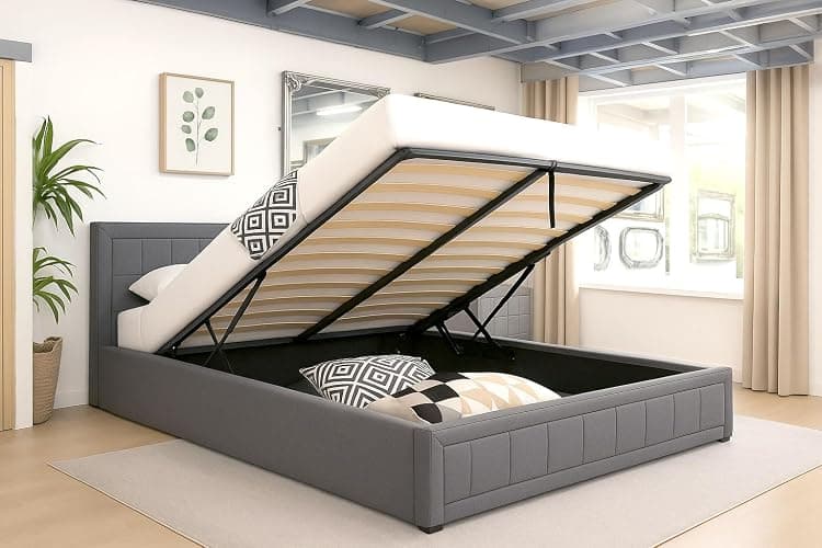 Modernique Grey Fabric Ottoman Storage Small Double 4ft Bed with Underneath Storage, Wooden Sprung Slatted Base (Small Double) thumbnail 2