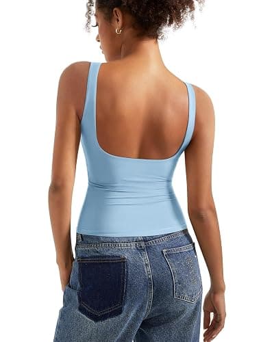 SUUKSESS Women Padded Open Back Boat Neck Tank Tops Double Lined Basic Shirts - Image 1