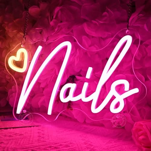 SYLHOME Led Neon Light Sign Nails With Heart Nail Studio Beauty Salon Business Makeup Room Wall Sign Decor Birthday Party Backdrop 11.81" X 6.7" USB thumbnail 4
