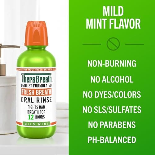 TheraBreath Fresh Breath Mouthwash, Mild Mint Flavor, Alcohol-Free, 16 Fl Oz (2-Pack) thumbnail 5