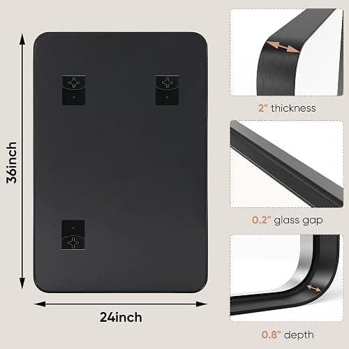 DUMOS Black Metal Framed Vanity Rounded Rectangle Bathroom Mirrors for Over Sink Wall, 36x24 Inch Large Matte Mirror, Modern Decorative for Restroom, Farmhouse, Horizontally or Vertically Hanging thumbnail 2