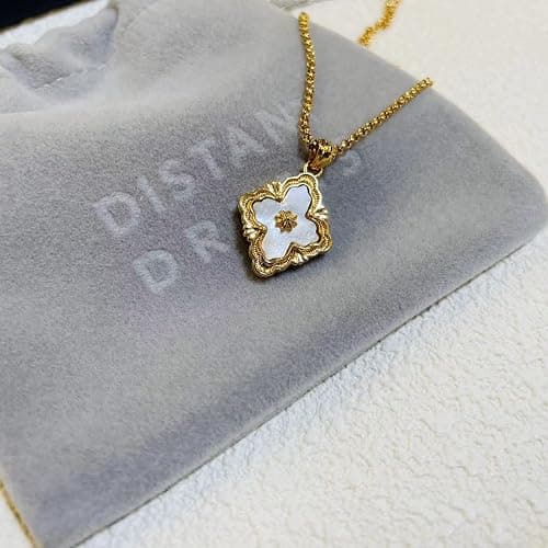 Gold Clover Necklace for Women, Double-Sided Pendant by 18K Gold-plated inlaid Natural Stone Pendant Necklace,Turquoise/Malachite/Black Onyx Stone/White Mother of Pearl,Jewelry Gift for Women thumbnail 6