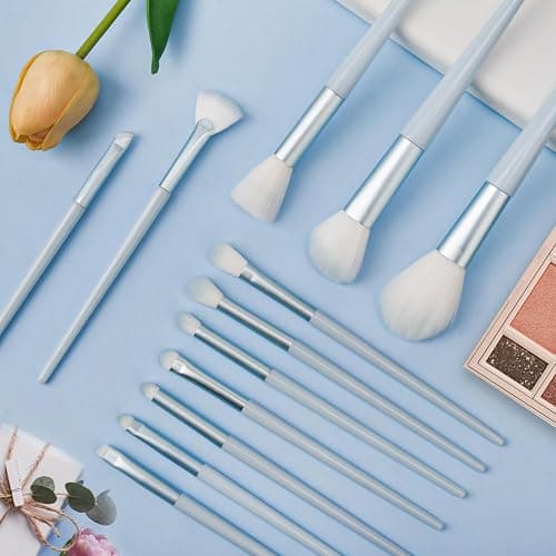 Glamberry Blue Makeup Brushes Set, Professional 12Pcs Makeup Brush Kit, Include Powder Contour Stippling Blending Concealers Blush Eye shadows Eyeliner Eyebrow Fan Brush Set thumbnail 6