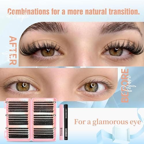 Sixstarhair Cluster Lashes Kit 580Pcs Individual Eyelashes Book Natural Eye Lashes Book with Glue and Remover 10-16mm Eyelash Clusters D Curl Volume DIY Eye Lashes Extension kit (60+80+100D) thumbnail 8