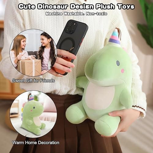 SQEQE Dinosaur Plush Toy Kawaii Dino Stuffed Animals Soft Fluffy Plush Doll Birthday Gifts for Girls Boys Kidult(Green, 9.8 Inch) thumbnail 5