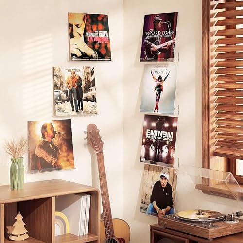 Optish 12 Pack Vinyl Wall Mount Shelf, 12" Vinyl Record Holder, Clear Record Shelf Display and Storage, Acrylic Shelves for Wall, Nursery, Living Room, Bedroom thumbnail 4