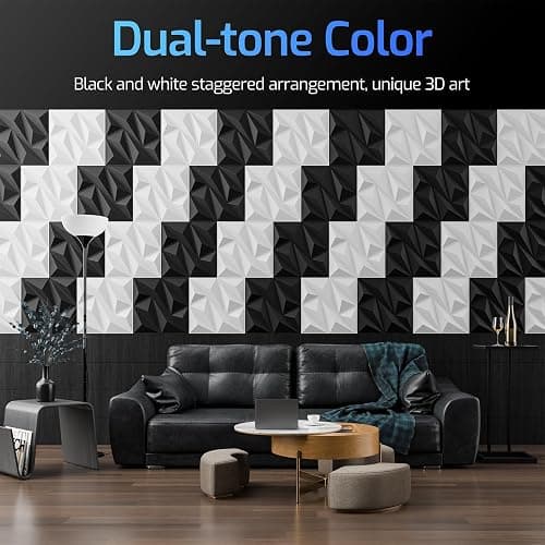 ZELMINE 16 Pack 3D Wall Panels for Interior Wall Decor, 11.8'' x 11.8'' Decorative Wall Panels, Accent Wall Panels, 3D Diamond Design Wall Decor for Living Room, Bedroom, Gaming Room, Black thumbnail 6
