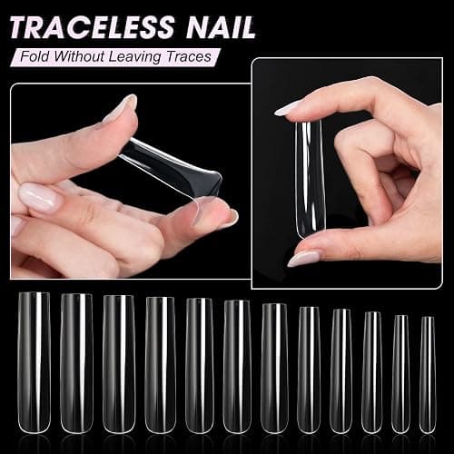 AORAEM Extra Long Square Full Cover Nail Tips 240PCS XXXL Clear Full Cover Fake Nails False Nails 12 Sizes Tapered Square Press on Fake Nail Tips for Acrylic Nails Salons Home DIY with Box thumbnail 3