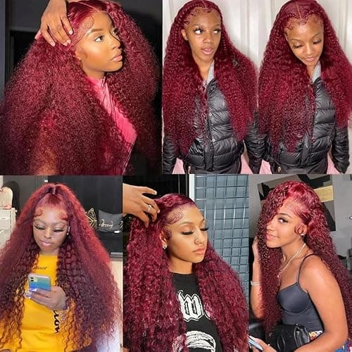 Heiowuio Brazilian Remy Hair Bundles Human Hair Extension #99j Burgundy Red Water Wave Unprocessed Menschliches Haar Tissage Brazilianne Real Human Hair 100g/Bundles 12 Inch thumbnail 2