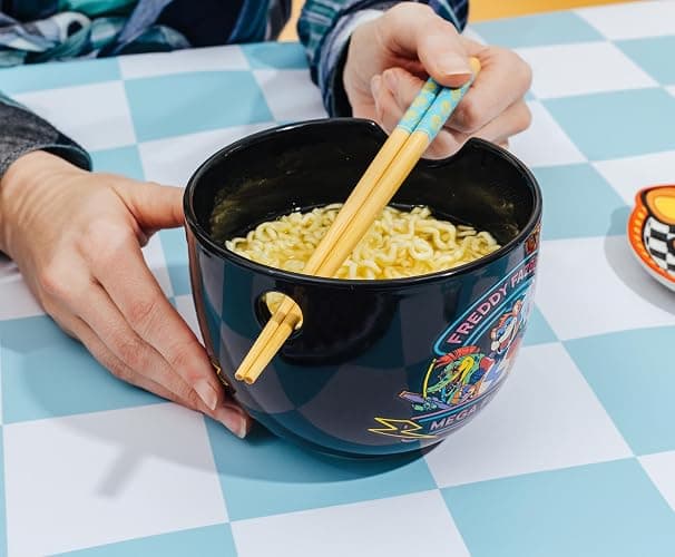 Silver Buffalo Five Nights At Freddy's Mega Pizzaplex Ceramic Ramen Dinnerware Set | Includes 20-Ounce Noodle Bowl and Wooden Chopsticks thumbnail 7