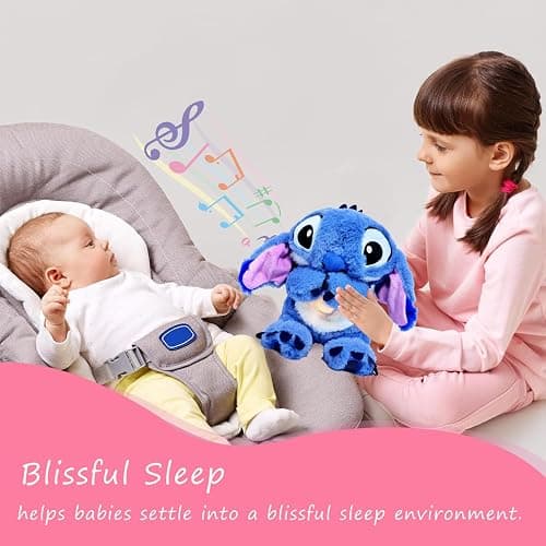 Breathing Stuffed Animal, Breathing Stitch Sleep Sound Machines to Help Anxiety Realistic Breathing Motion and Lights Music thumbnail 4