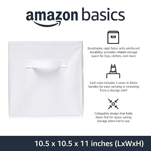 Amazon Basics Collapsible Fabric Storage Cubes Organizer with Handles, Sturdy Storage Bins, White, 10.5-x-10.5-x-11-inch, 6-Pack thumbnail 4