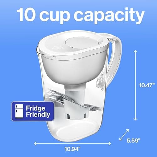 Brita Large Water Filter Pitcher for Tap and Drinking Water, Includes 1 Standard Filter, BPA-Free, Lasts Two Months, 10-Cup Capacity, Bright White thumbnail 11