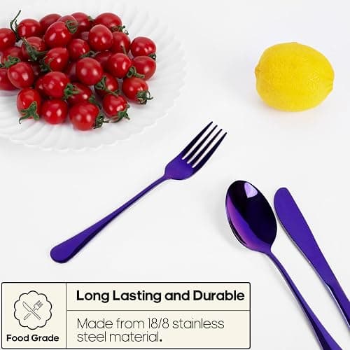 Travel Utensils with Case, Quatish Portable Silverware Set for Work, Stainless Steel Reusable Travel Cutlery Set, Fork and Spoon Set for Camping, EDC Gadgets, Lunch Box for Men, Purple thumbnail 4