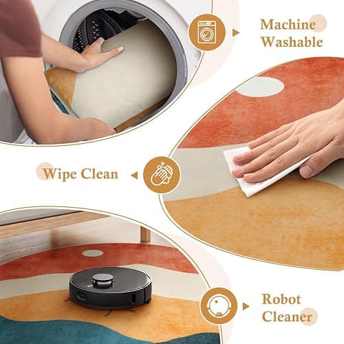 Sungea Mountain Round Rugs 8ft, Abstract Circle Rug for Living Room Non Slip Washable Bedroom Area Rug, Soft Extra Large Round Carpet for Nursery Dinng Room Playroom(Multi) - 8' (Round) - Multi Color thumbnail 4