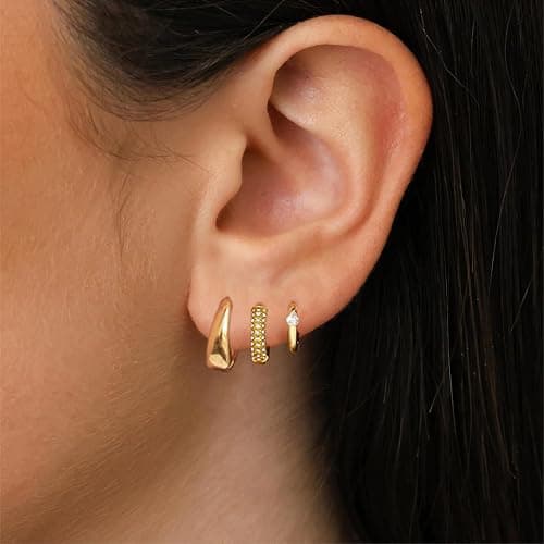 Luxval 14K Gold Plated Earrings for Women - Trendy Lightweight Huggie Hoops - Dainty Small Jewelry Sets - Gifts for Women thumbnail 5