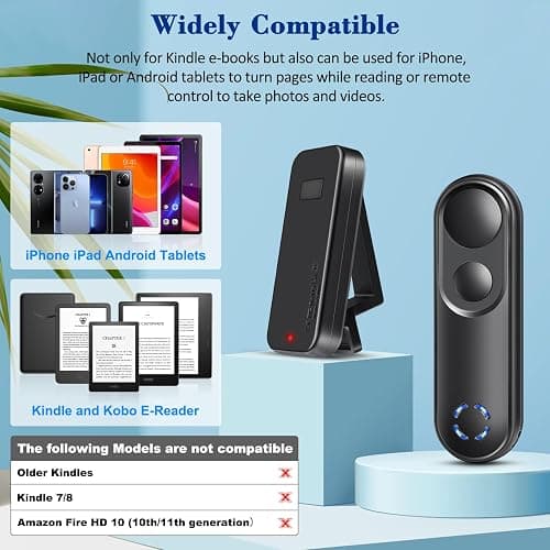 Smanu RF Remote Control Page Turner for Kindle Paperwhite Oasis Scribe Kobo,Clicker Page Turner Kindle Accessories for iPhone,iPad, Android Tablets Reading Novels,Camera Video Record&Shutter Selfie thumbnail 5