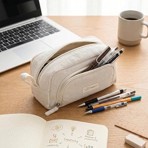 Pisipinis Large Pencil Case Pouch, Soft Corduroy Pen Bag with Zipper, Pencil Organizer, Cute Aesthetic School Supplies for Teen Girls Adults thumbnail 7