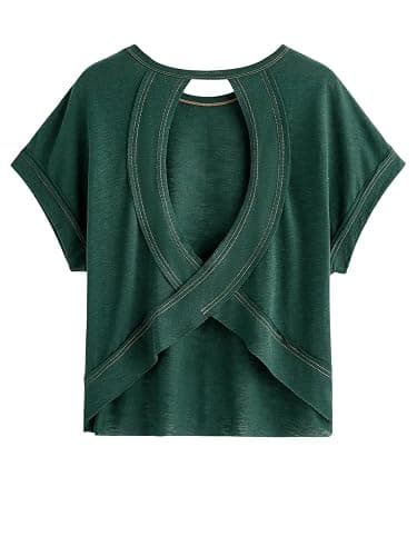 SOLY HUX Women Open Back Tops Workout Backless Tee Casual Athletic Shirts Short Sleeve Oversized Gym T Shirt - Image 1