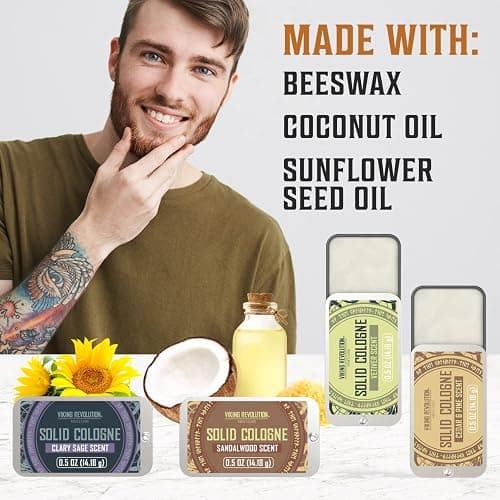 Viking Revolution 4 Pack Mens Solid Colognes 0.5 Oz - Men Solid Perfume with Cedar Wood, Clary Sage, Vetiver, Sandalwood Cologne for Mens - Travel Cologne Wax Gifts for Men thumbnail 4