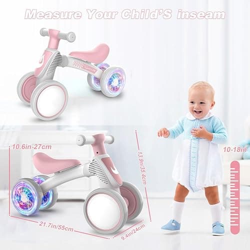 WETIFY Colorful Lighting Baby Balance Bike Toys for 1 Year Old Girl Gifts, 10-36 Month Toddler Balance Bike, No Pedal 4 Silence Wheels & Soft Seat First Bike, One Year Old Girl Birthday Gifts thumbnail 3