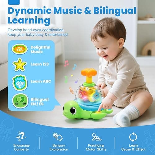 Baby Toys 6-12 Months, Musical Crawling Press to Spin & Glow Turtle Toy for 1 Year Old, Cause and Effect Early Learning for Infant Tummy Time, Christmas 1st Birthday Gifts Boy Girl 7 8 9 10 11 Month thumbnail 6