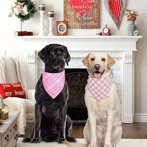 QUQULE Dog Bandana Girl Large 2PCS, Pink Spring Scarf, Durable Triangle Reversible Bibs Handkerchief for Puppy Pet thumbnail 4